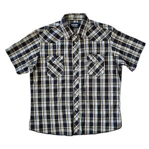 Vintage Wrangler Western Navy Blue Plaid Short-Sleeve Button-Down Men's Shirt XL